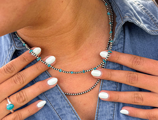 Desert Blossom Turquoise & Pearls Necklace (16") (3mm)