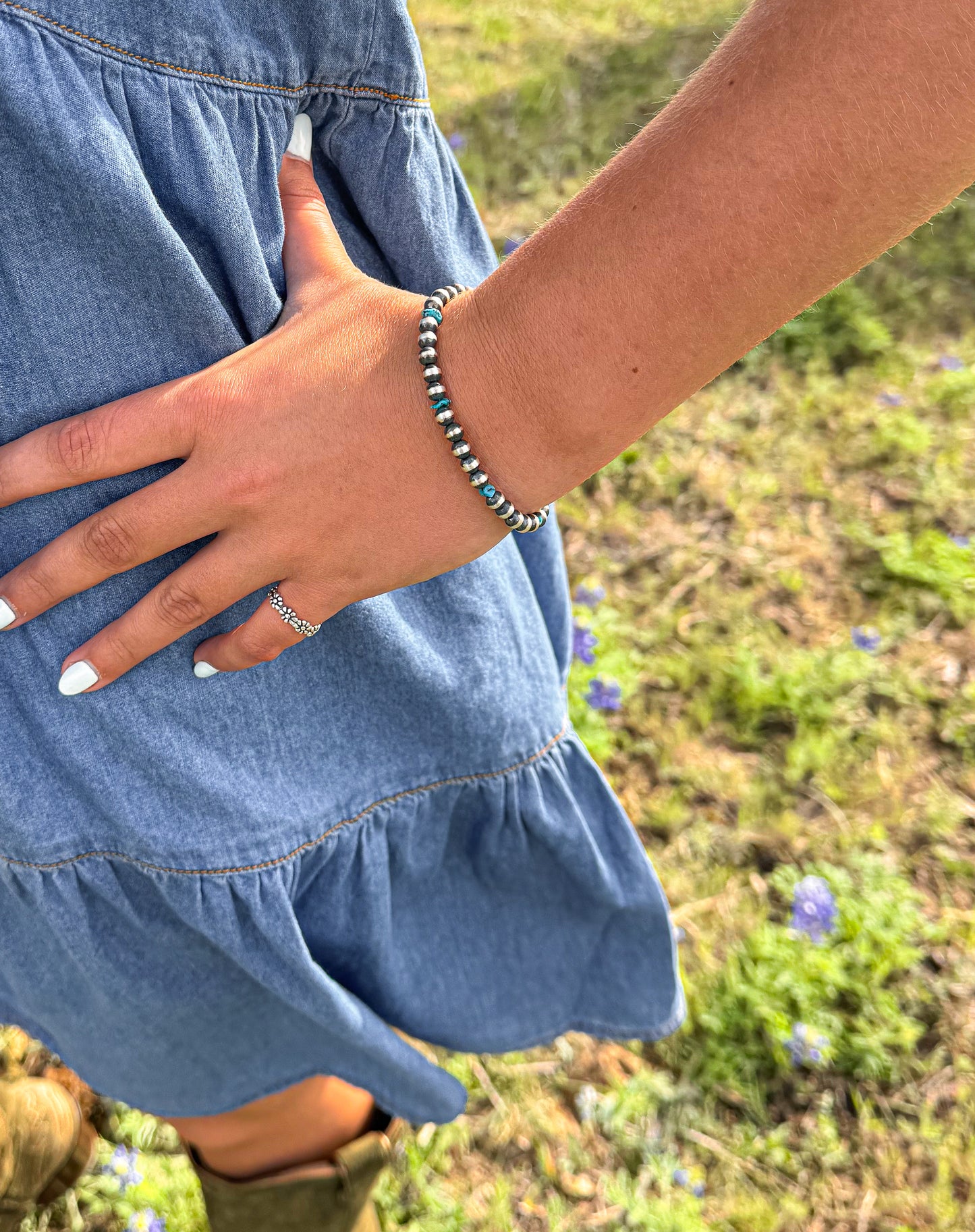 Desert Blossom Turquoise & Pearls Bracelet (5mm)